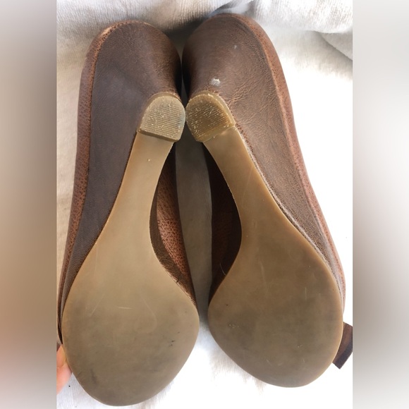 Dr SCHOLL'S Women Brown Leather Pump Wedge Heel Peep Toe Shoe - Picture 7 of 9